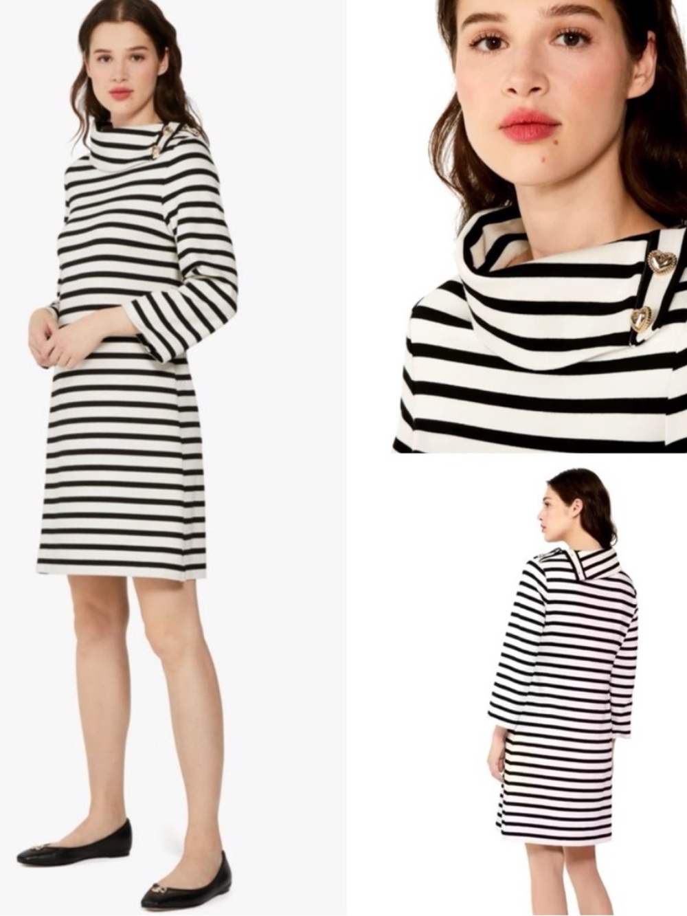Kate Spade Turtleneck Striped Ponte Knit Dress Small NWT $289 Preppy Black Cream